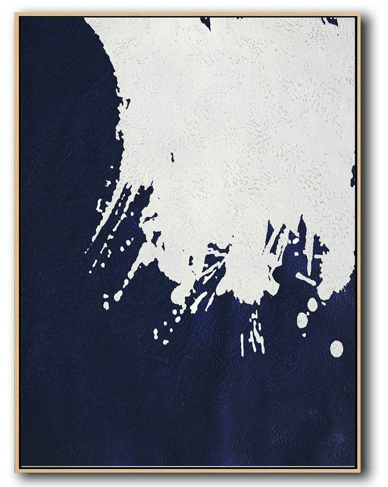 Oversized Canvas Art On Canvas,Buy Hand Painted Navy Blue Abstract Painting Online,Hand Paint Large Clean Modern Art #R5E0